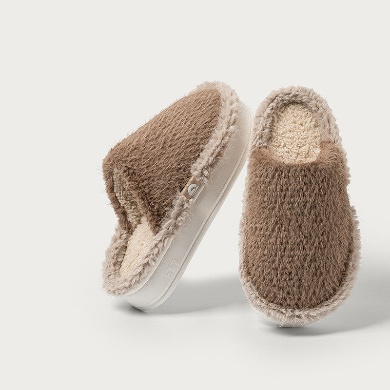 Pantoufles en coton en peluche pour femmes, fond doux, maintien au chaud