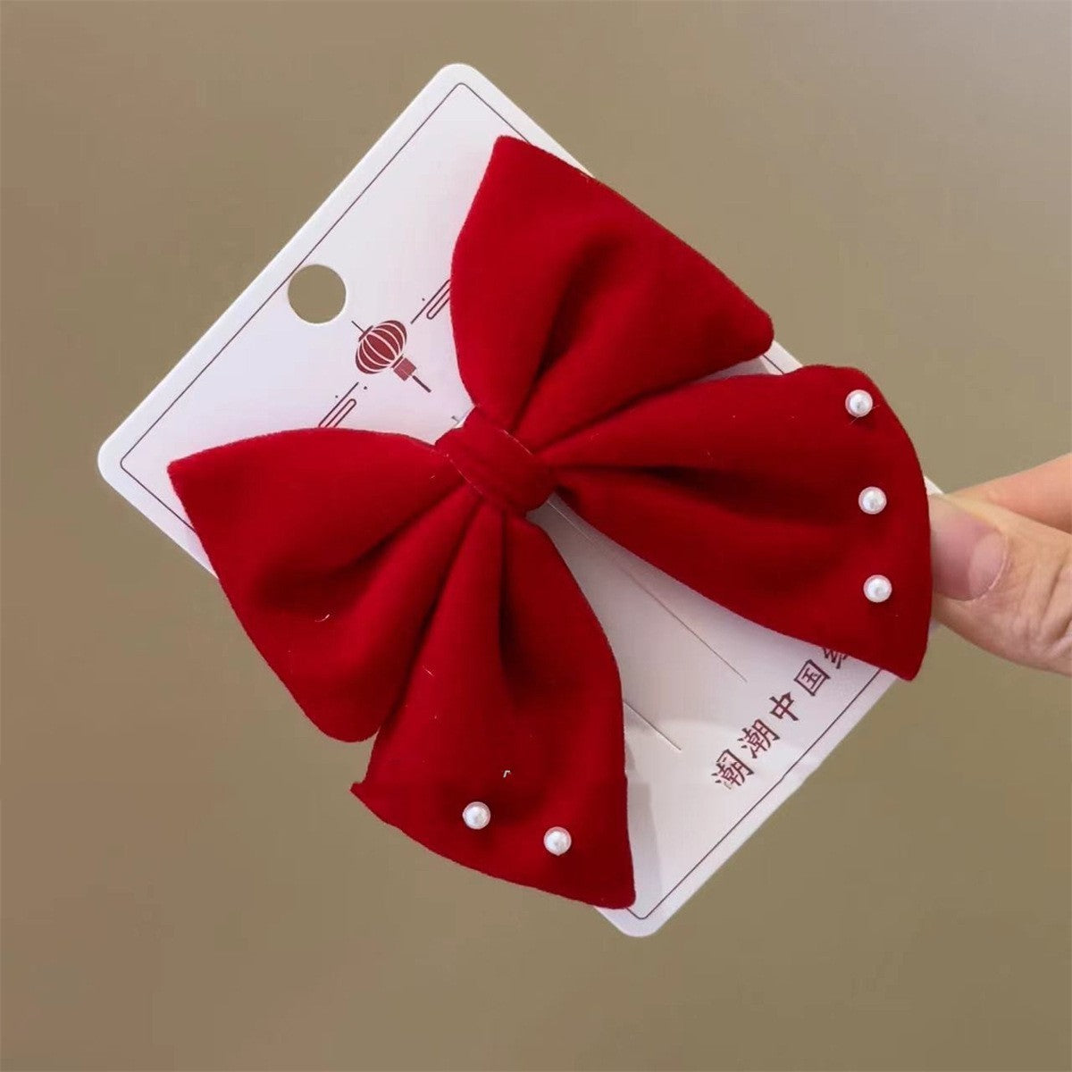 Barrettes à nœud floqué rouge pour filles