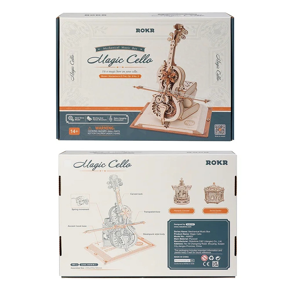 Robotime ROKR – boîte à musique mécanique pour violoncelle magique, tige mobile, jouets créatifs amusants pour enfants filles, Puzzle 3D en bois AMK63