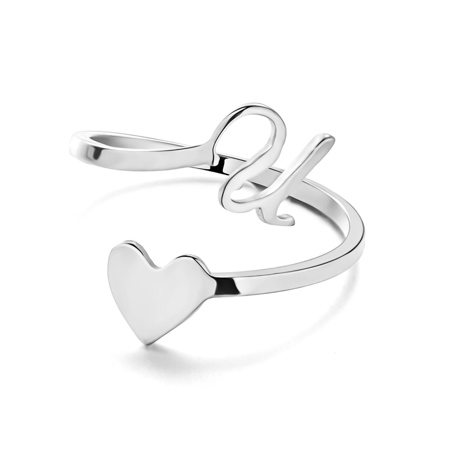 Simple Letter Three-dimensional Loving Heart With Opening Adjustable Ring