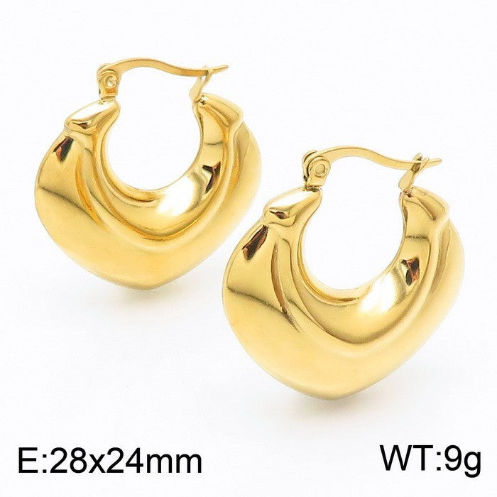 Clip d'oreille brillant en forme de U en acier titane plaqué boucles d'oreilles creuses 18 carats