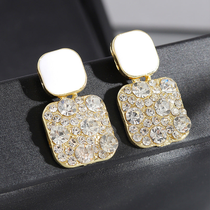 Boucles d'oreilles carrées à géométrie de couleur macarons à aiguilles en argent sterling