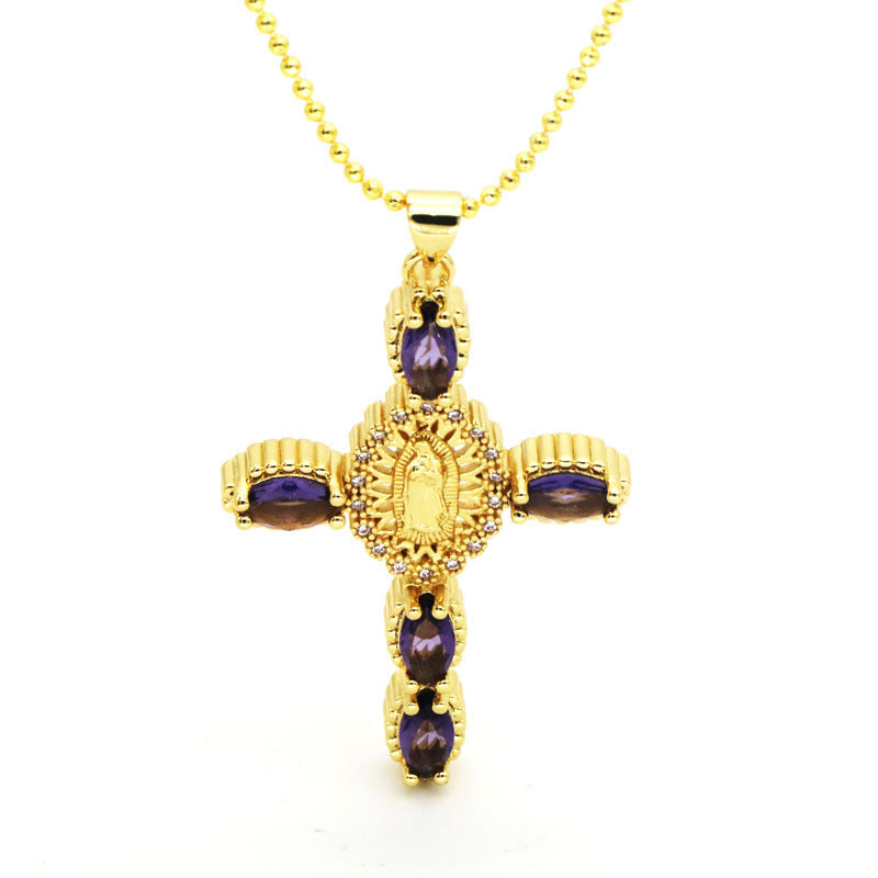 Colored Zircon Cross Necklace For Women