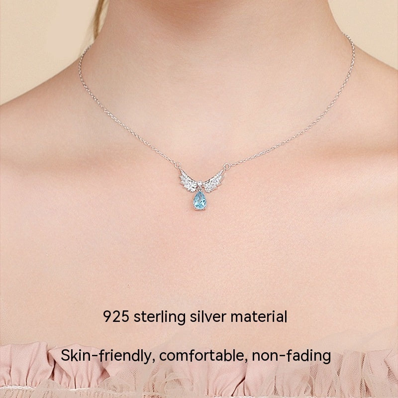 S925 Sterling Silver Angel Wings Necklace Female Niche