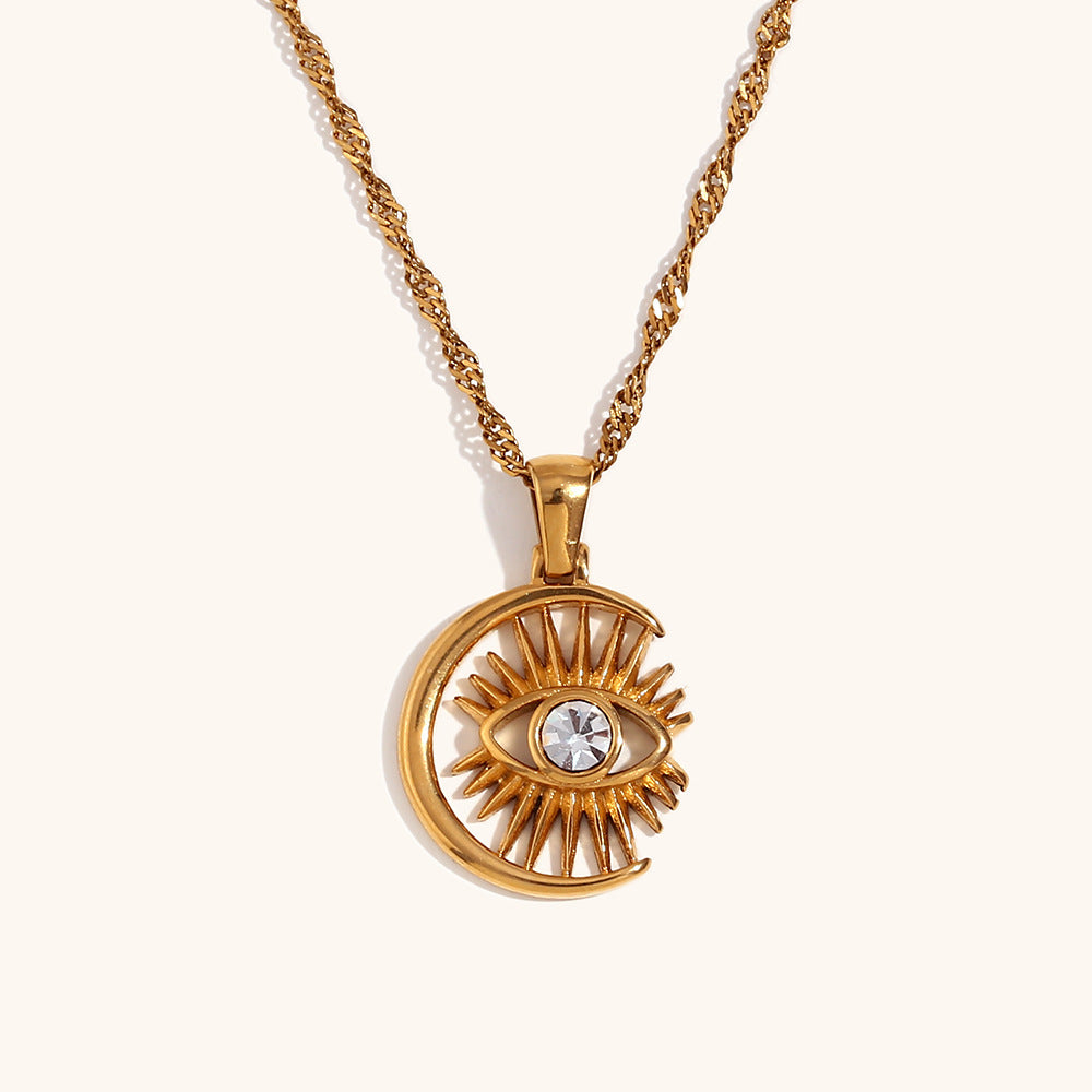 Collar de aleación de 18k con colgante de ojo de diamantes de imitación y pestañas de luna