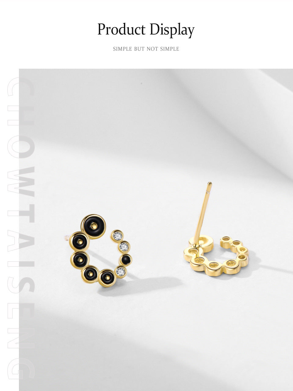 S925 Silver Black Round Micro Zircon-encrusted Stud Earrings