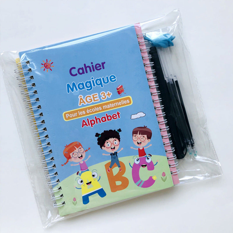 Planche de pratique de calligraphie anglaise Groove pour enfants, peinture française et allemande, autocollants magiques anglais, stylo de contrôle de copie, livre d'entraînement