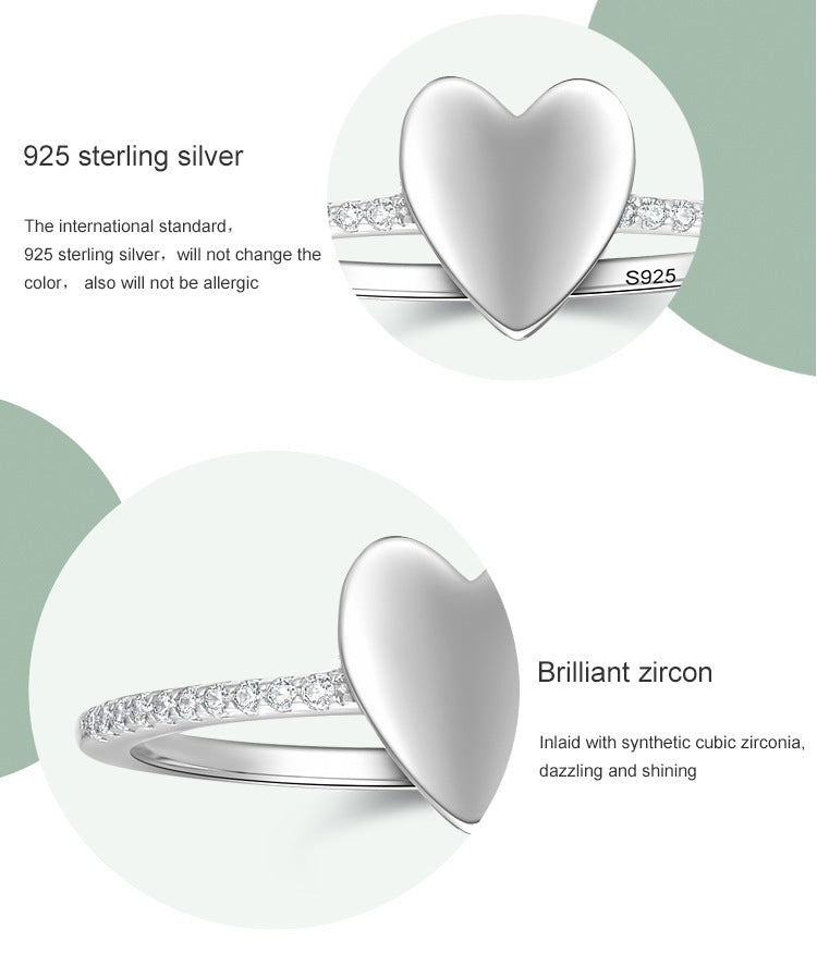 Women's Special-interest Design S925 Sterling Silver Heart-shaped Ring