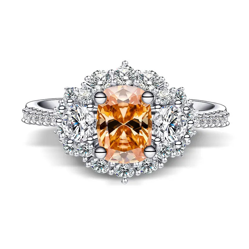 Bague pour femme en argent Moissanite Champagne S925 plaqué or 18 carats