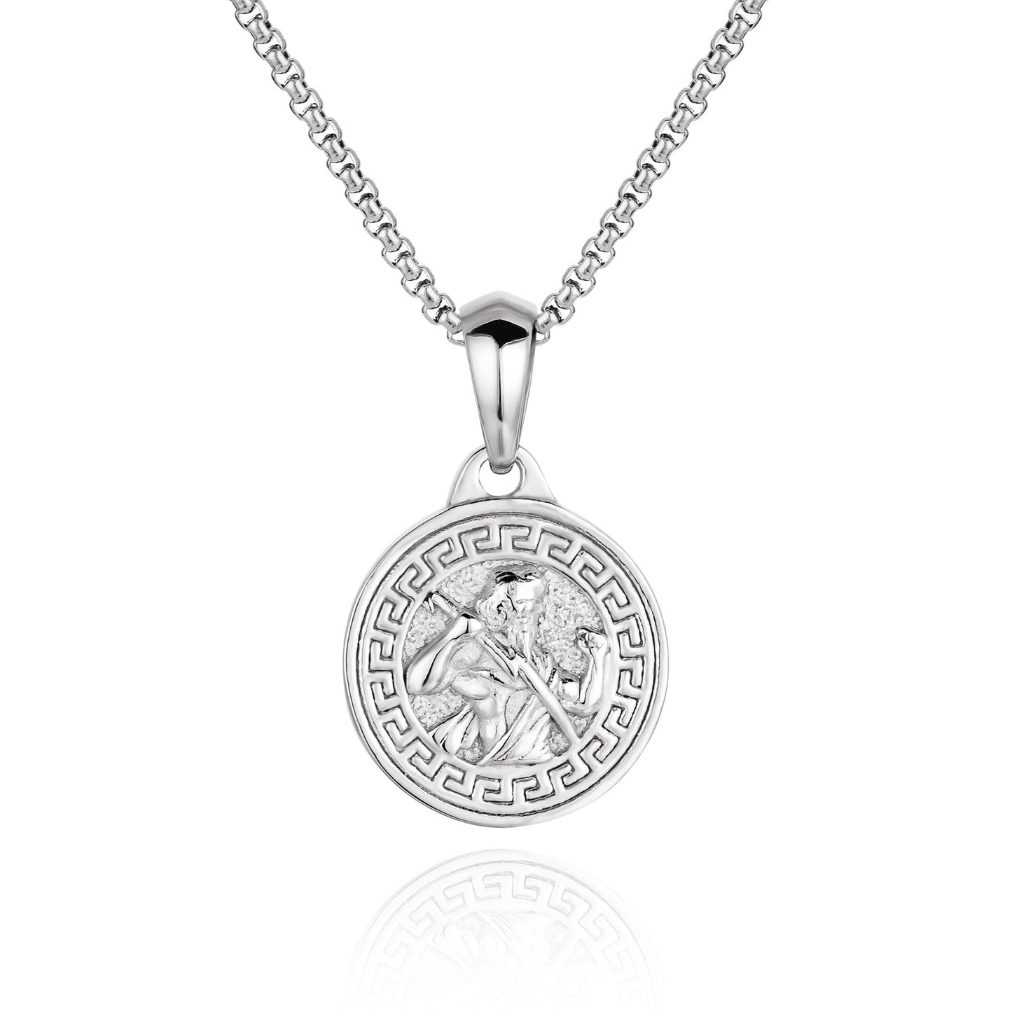 Collar con colgante chapado en oro de 18 quilates con moneda de acero inoxidable y brújula para hombre