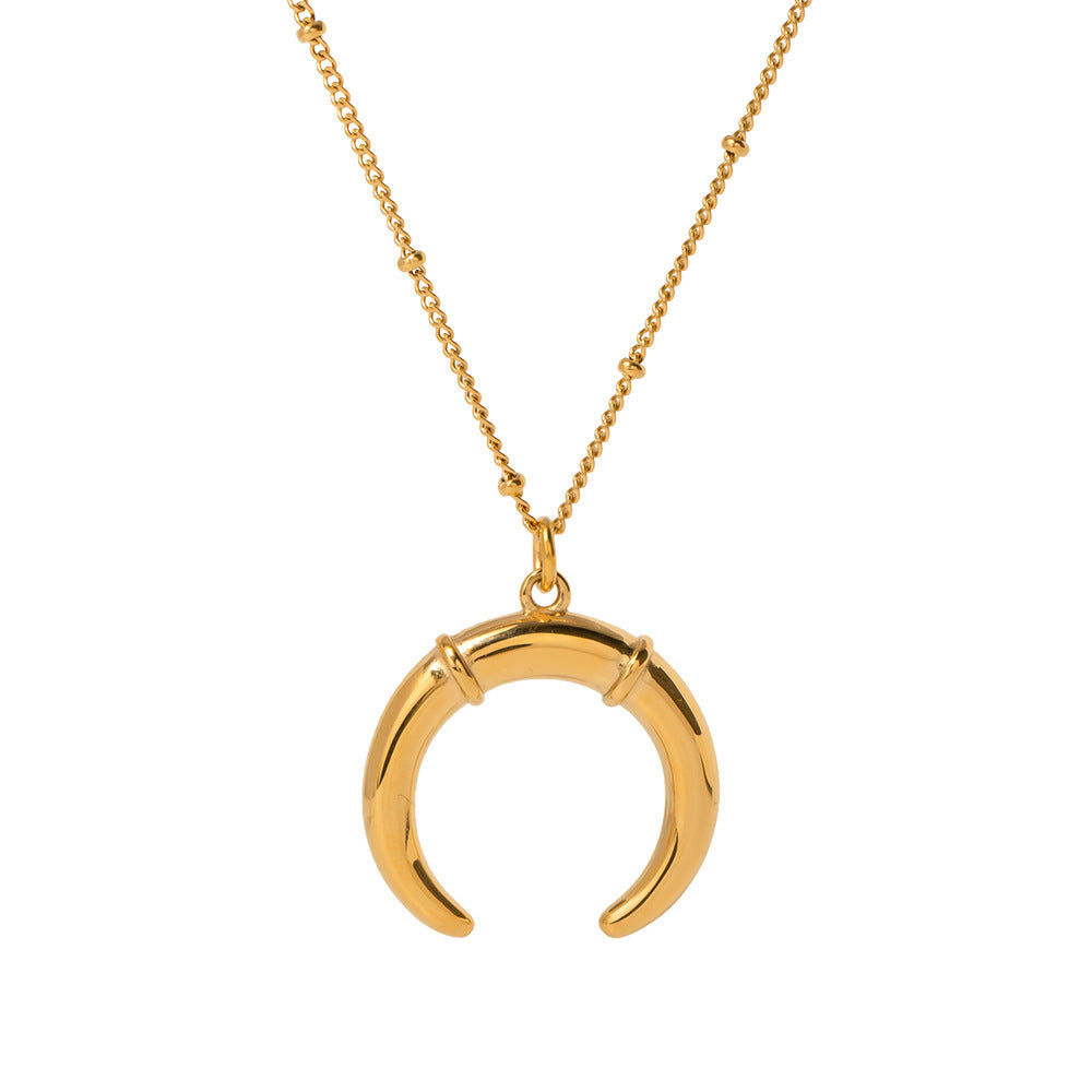 Stainless Steel Necklace Women's Half Moon Shaped Pendant