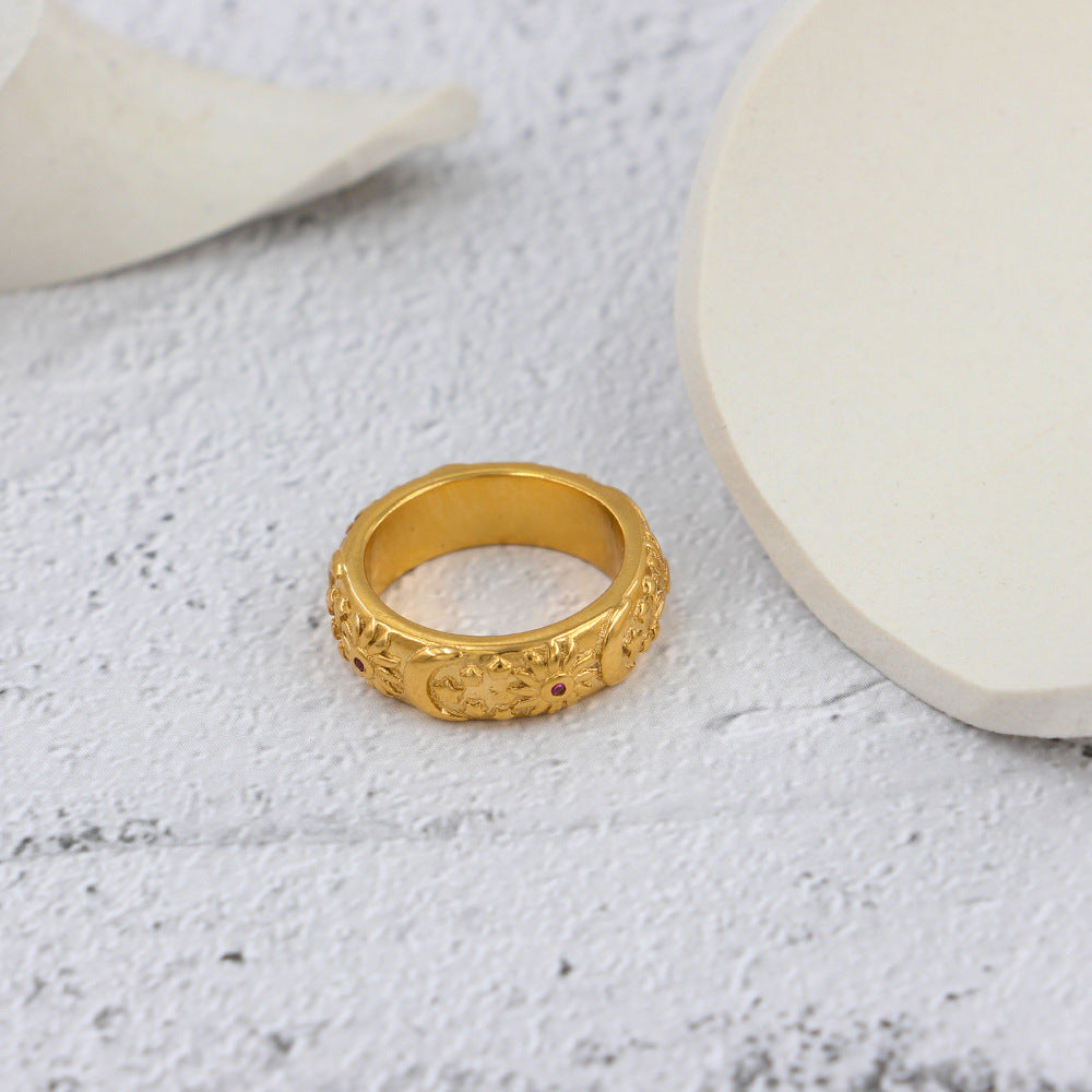 Sun Moon And Star Zircon Stainless Steel Ring