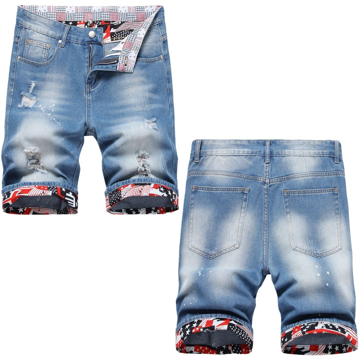 Thin Straight Ripped Mid-waist Shorts