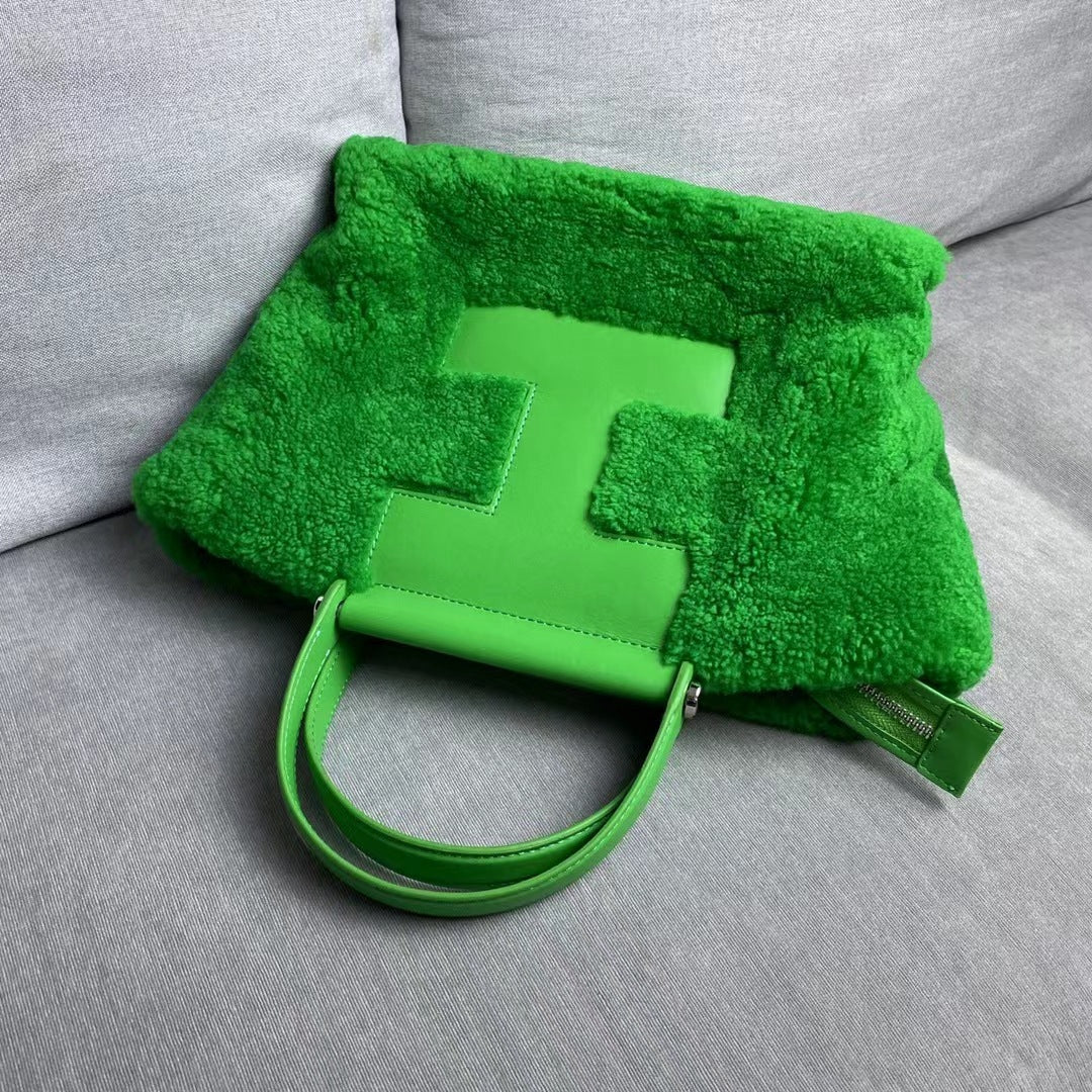 Sac à main en laine et cuir véritable, épaule de banlieue