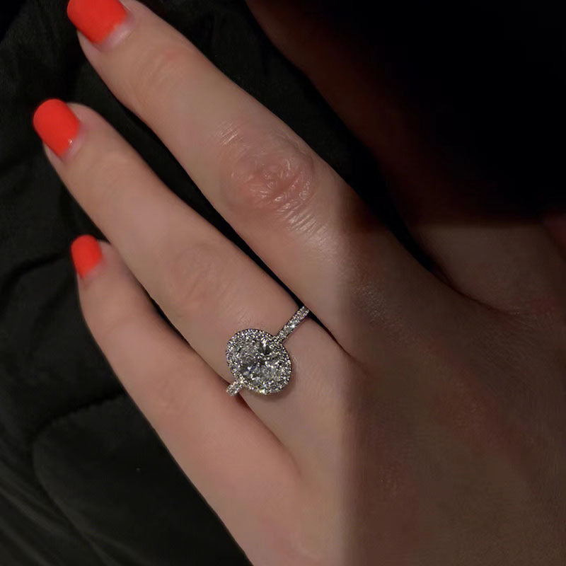 Bague ovale en Zircon incrusté de Micro Moissanite pour femme, à la mode