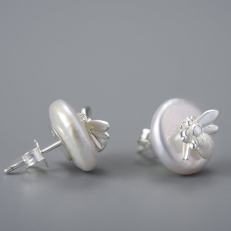 S925 Silver Pearl Bee Women's Earrings