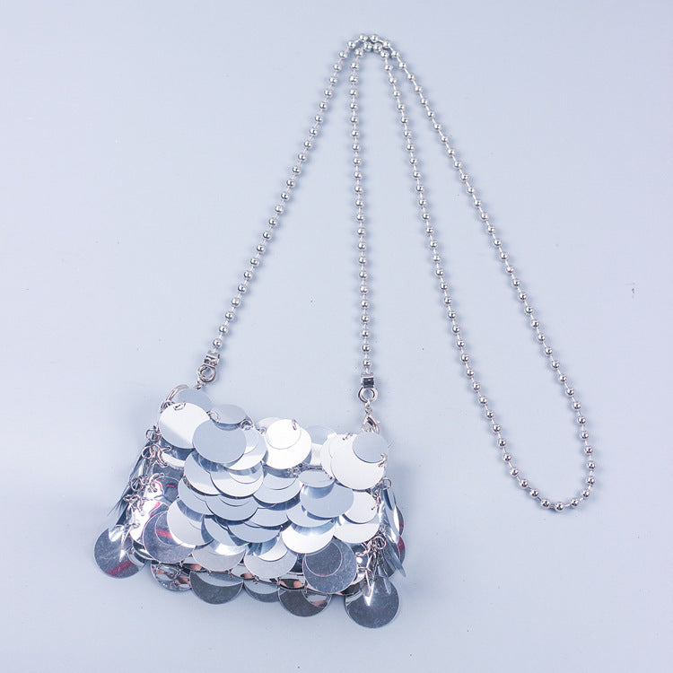 Sac messager à bandoulière pailleté avec chaîne de sac tissé pour femmes fait à la main