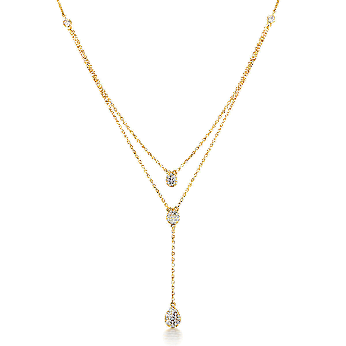 Collar de doble capa con diamantes de gota de agua para mujer, cadena de clavícula de alta calidad, Simple, elegante, de plata 925