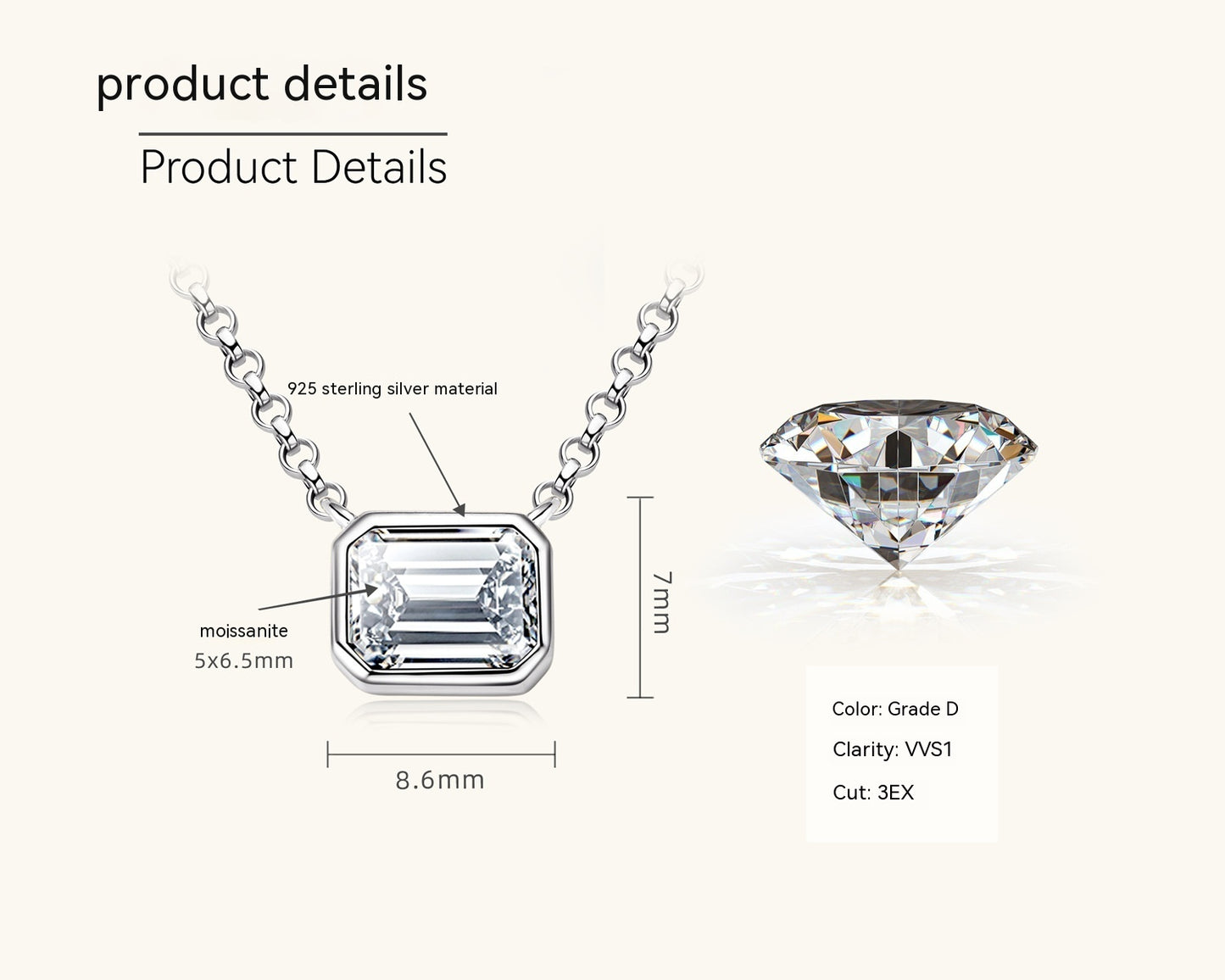 S925 Sterling Silver Niche Design Emerald Diamond Necklace