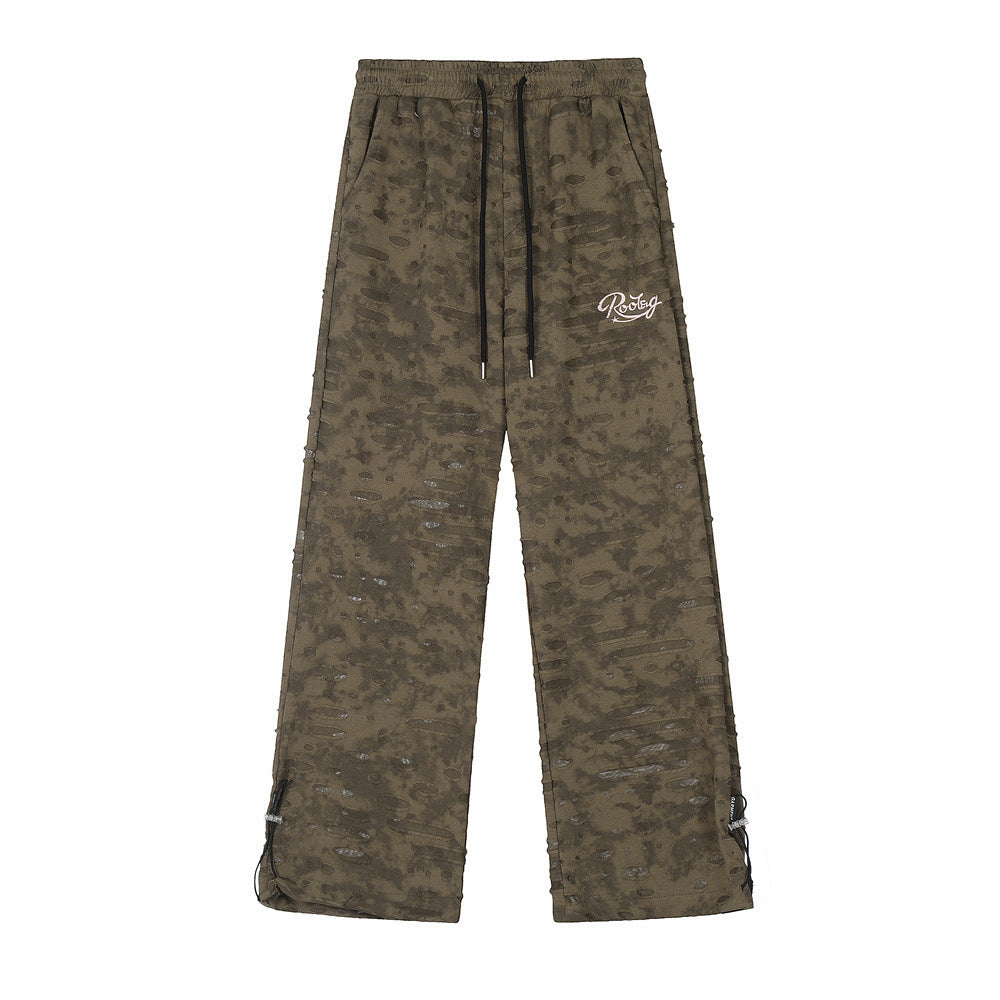 Tie Dye Ripped Leisure Straight-leg Trousers Men