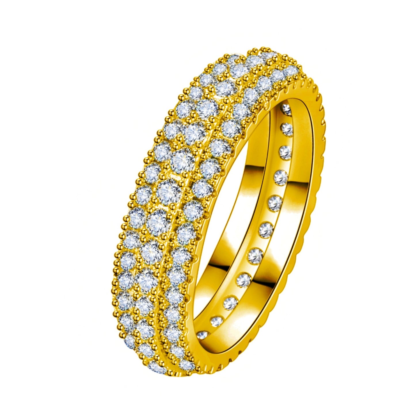 Bague en zircon incrustée de micro-perceurs à trois rangées de diamants haut de gamme