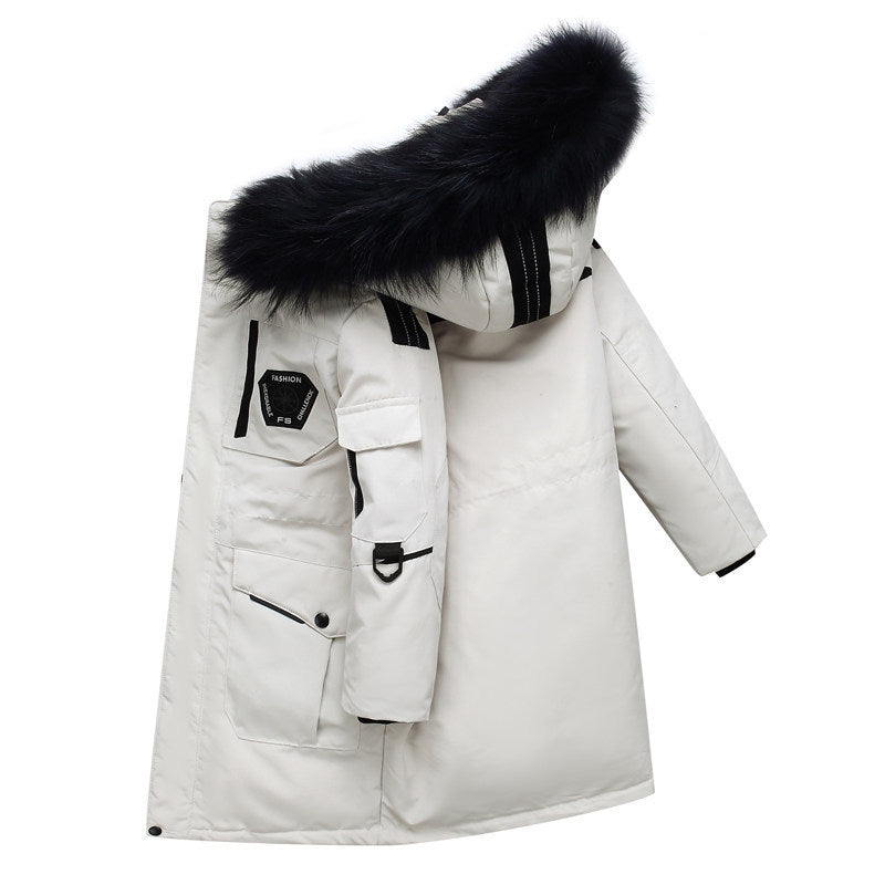 Doudoune enfant garçon mi-longue épaississement grande taille col fourrure manteau