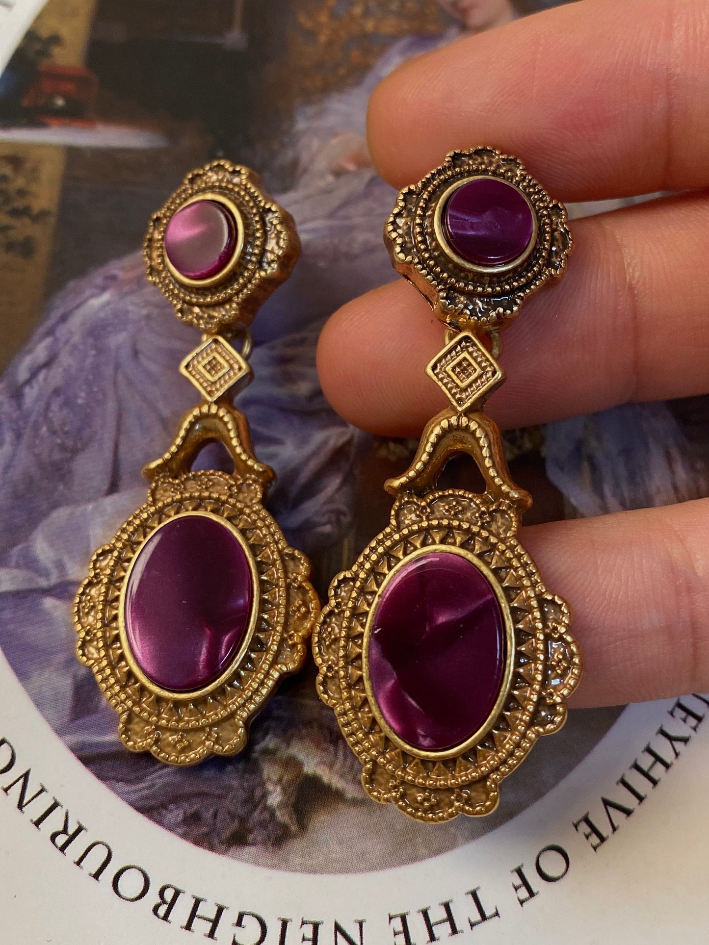Boucles d'oreilles antiques en Bronze et or, motif nuage peint à la main