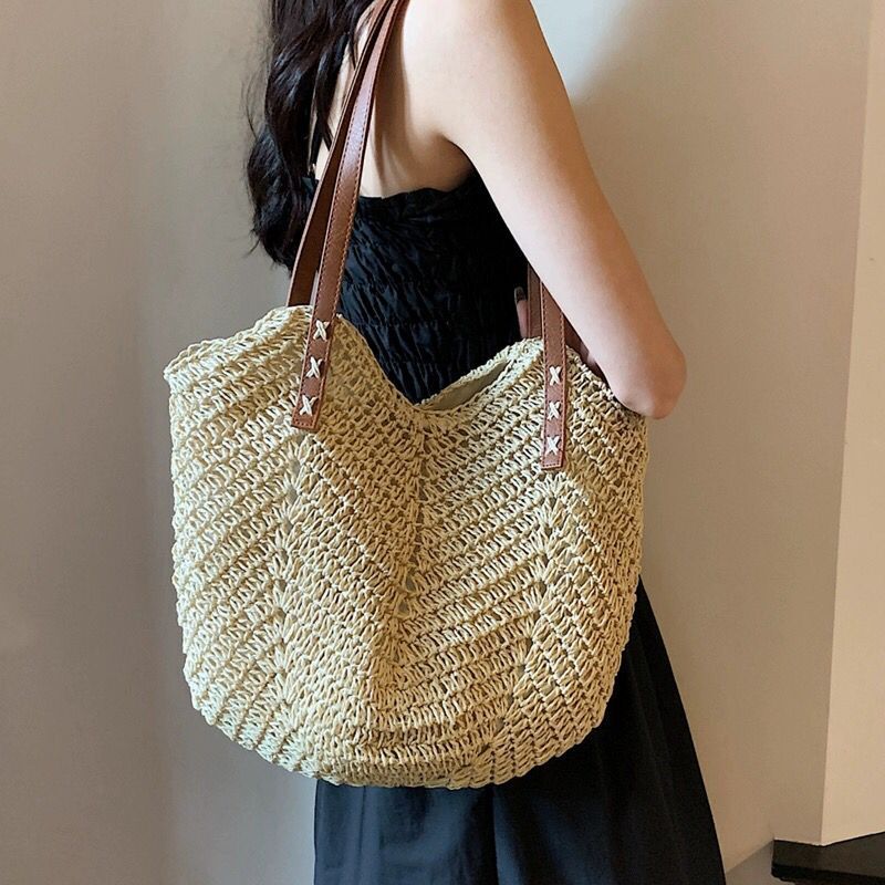 Bolso tejido de gran capacidad con un solo hombro estilo vacaciones