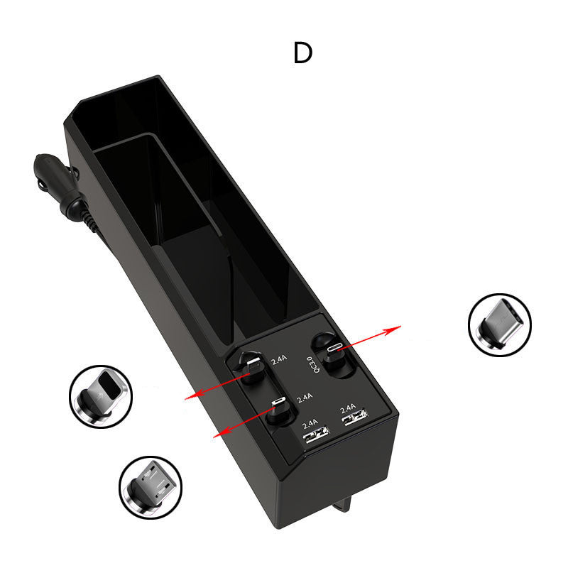 In Car Seat Slot Storage Box Charger With Retractable Cord