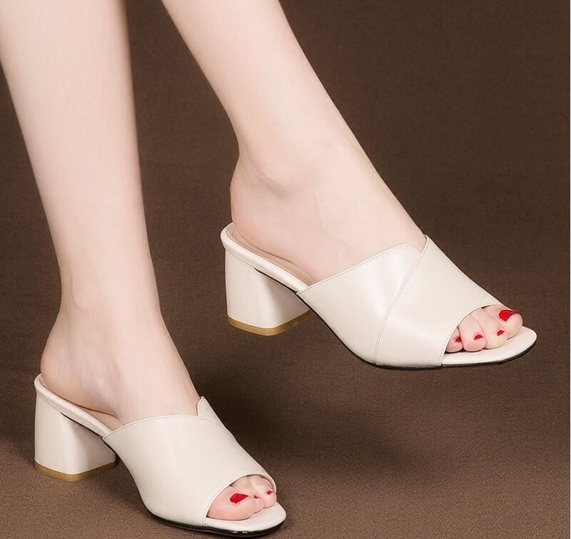 Sandales d'été en cuir souple pour femmes, nouvelle Station européenne, Simple, talon épais, lanière à la cheville