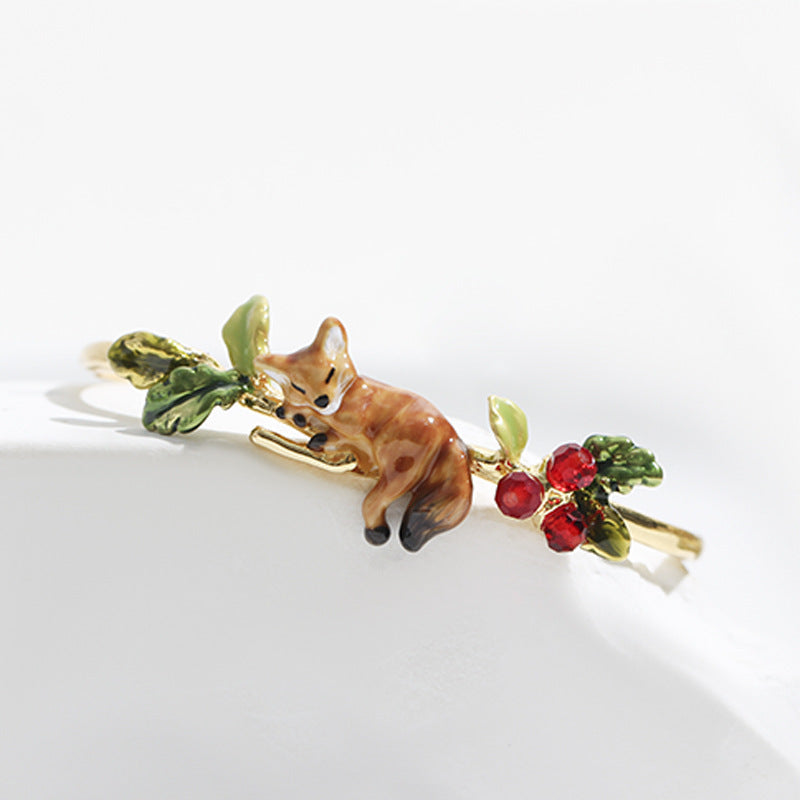 Collar Zorrito Y Flor Frutas Oro