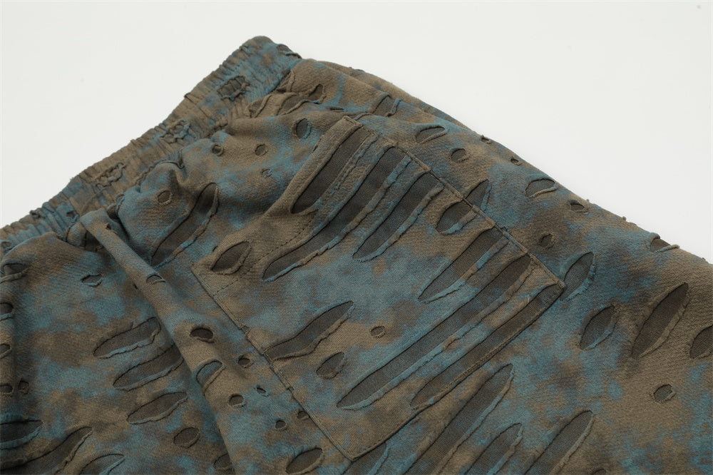 Tie Dye Ripped Leisure Straight-leg Trousers Men