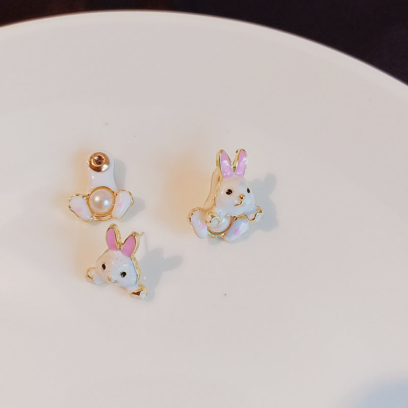 Boucles d'oreilles à tige en forme de lapin doux et mignon, aiguille en argent 925