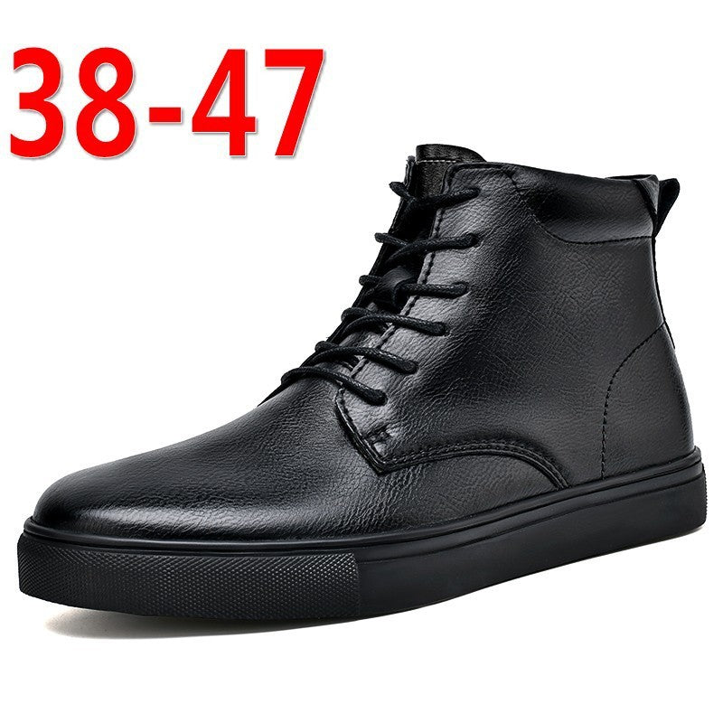Chaussure de planche montante grande taille en cuir de vache pour hommes, bottes Martens plates décontractées