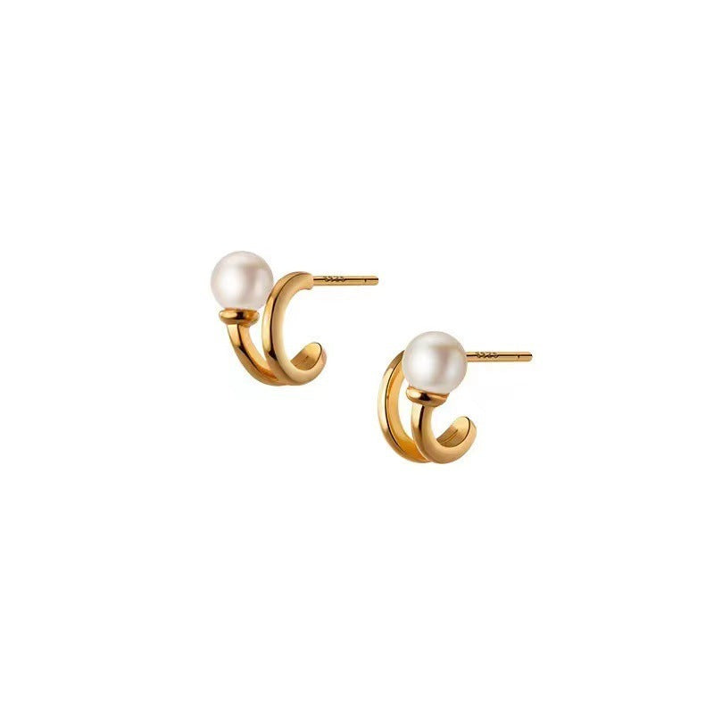 Boucles d'oreilles à aiguilles en argent Sterling sauvage, Style froid Simple, boucles d'oreilles géométriques en forme de perle