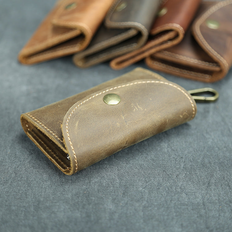 Funda para llaves de cuero Crazy Horse hecha a mano de gran capacidad