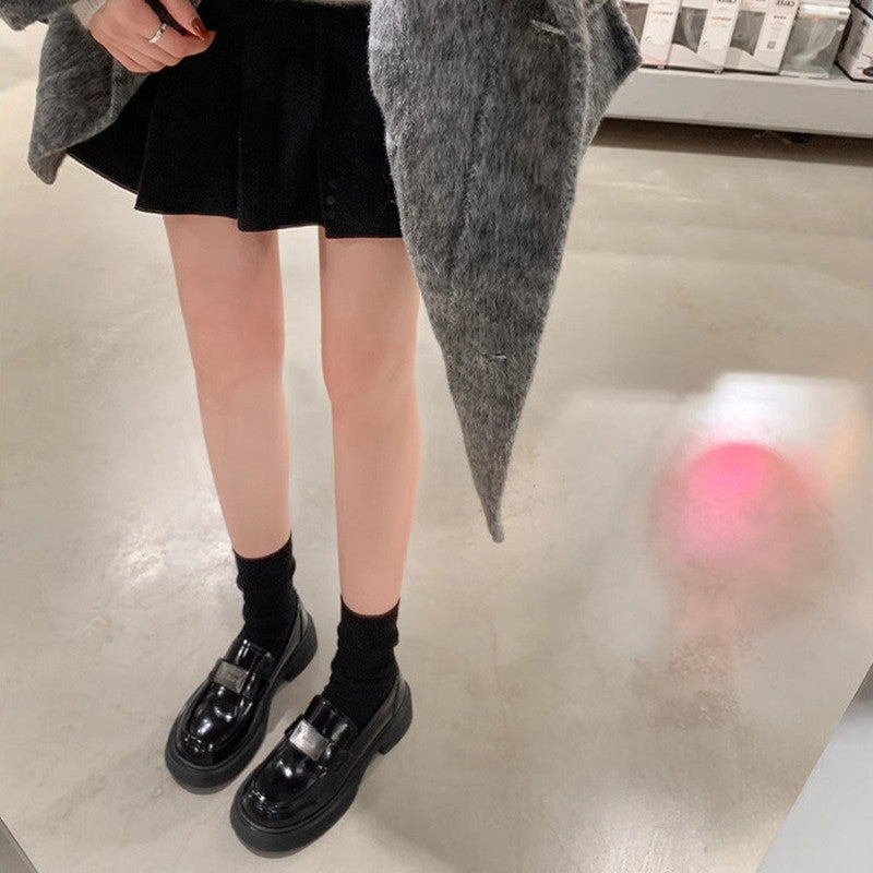 Zapatos de cuero sin cordones con parte inferior gruesa para mujer
