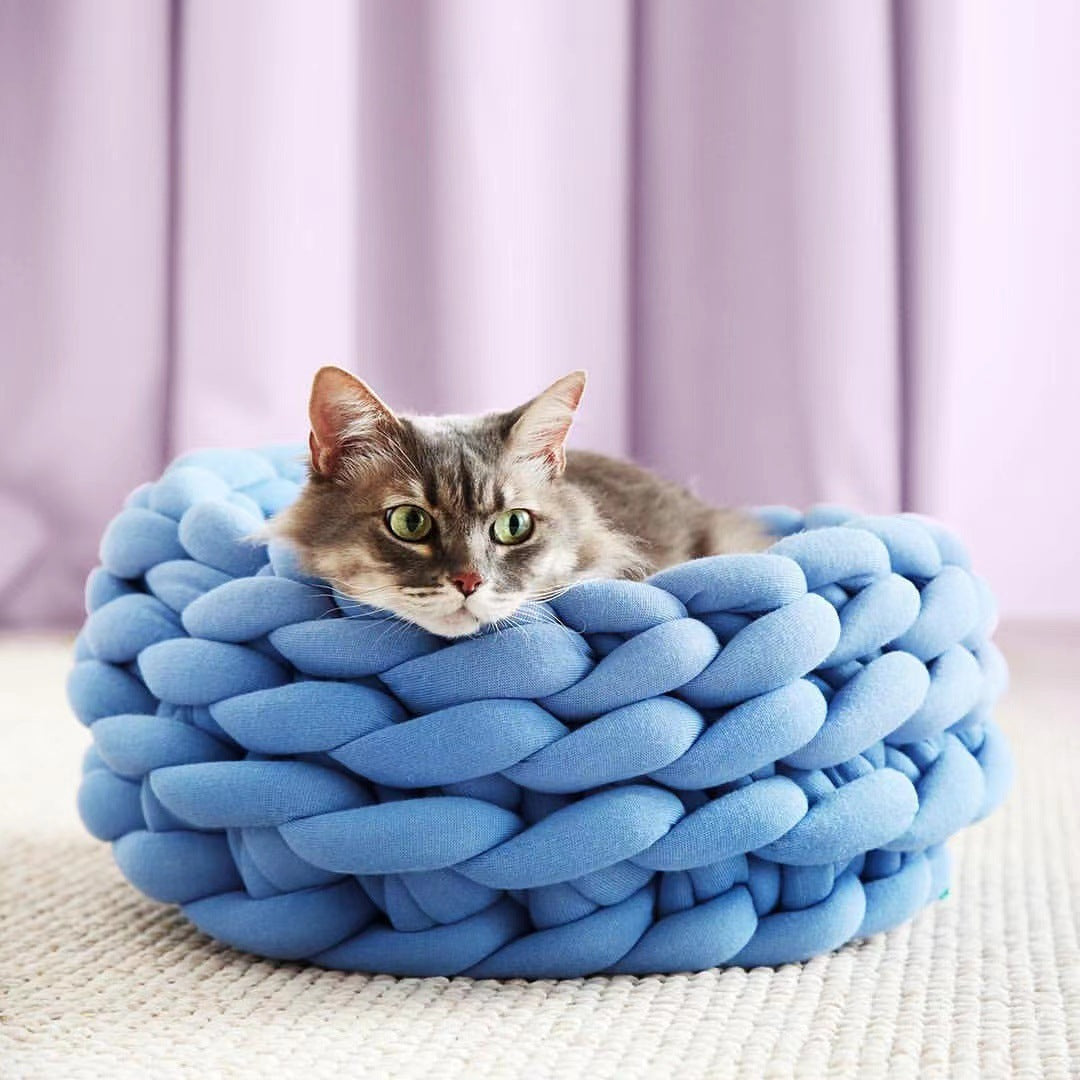 Coussin de maison pour chat, doux et Long, en peluche, tapis chaud pour animaux de compagnie, chenil mignon, panier de couchage, lit rond, moelleux, confortable au toucher, produits pour animaux de compagnie