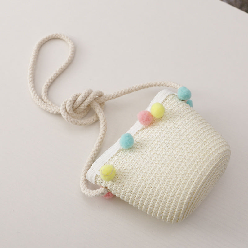 Ensemble de sac de chapeau de paille pour enfants de couleur unie petite boule