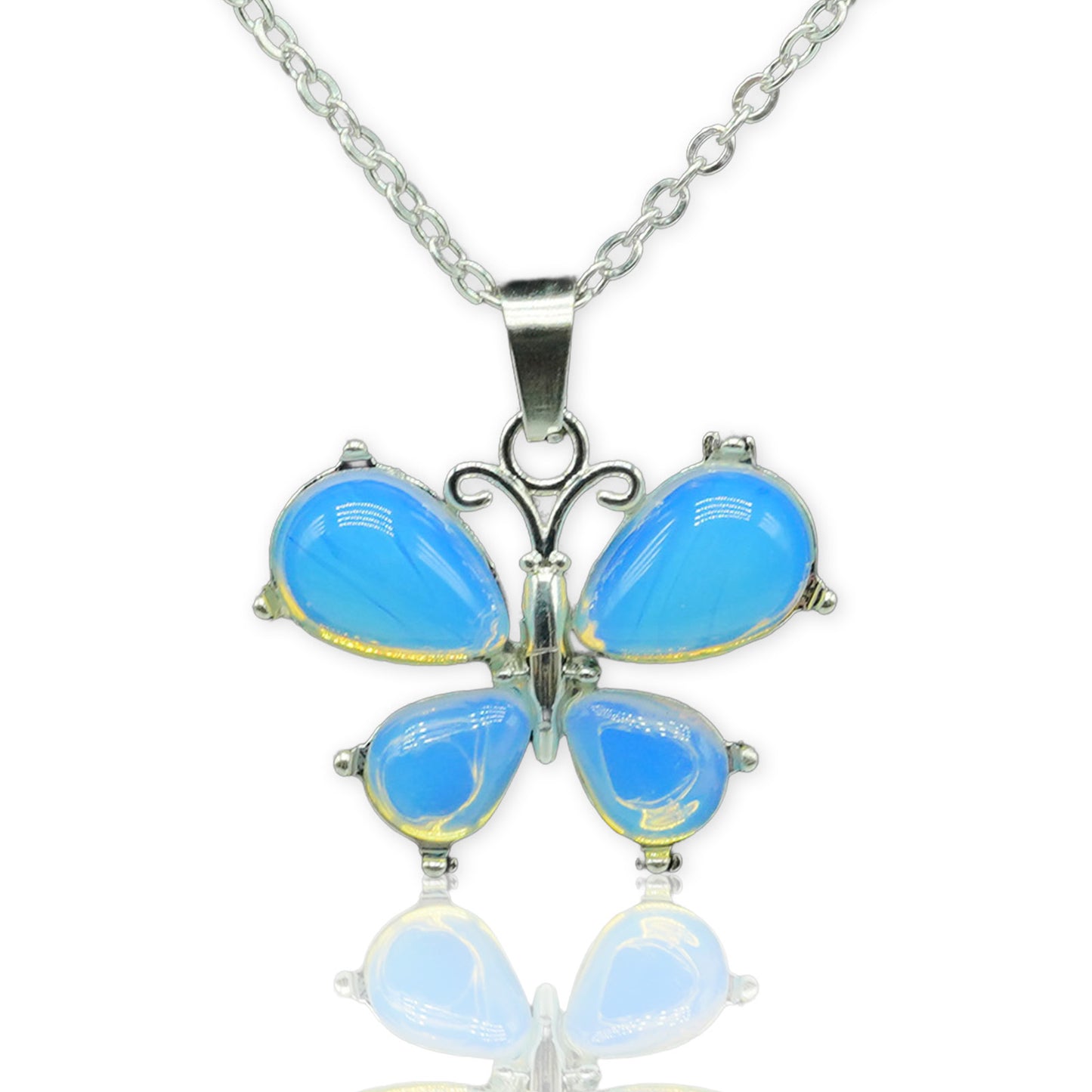 Collier pendentif en alliage de petit papillon en cristal de pierre naturelle