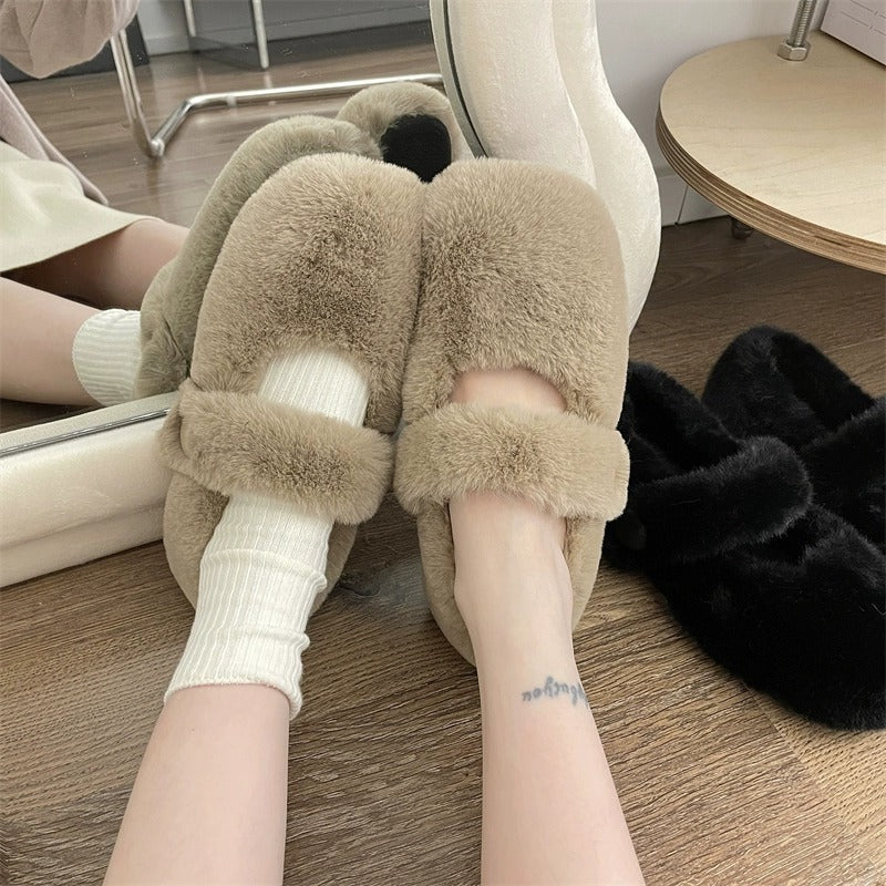 Mary Jane Fluffy Shoes Ropa de abrigo de invierno para mujer Pisos