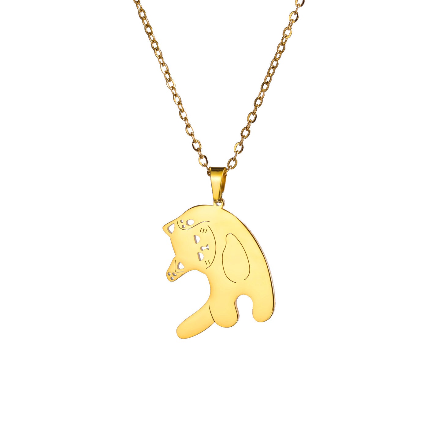 Collar con colgante en forma de gato lindo de acero inoxidable a la moda para hombres y mujeres