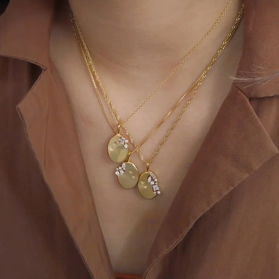 Titanium Steel Mirror Irregular Zircon Necklace