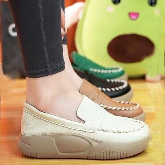 Mocasines Zapatos de cuero de fondo suave para mujer Retro