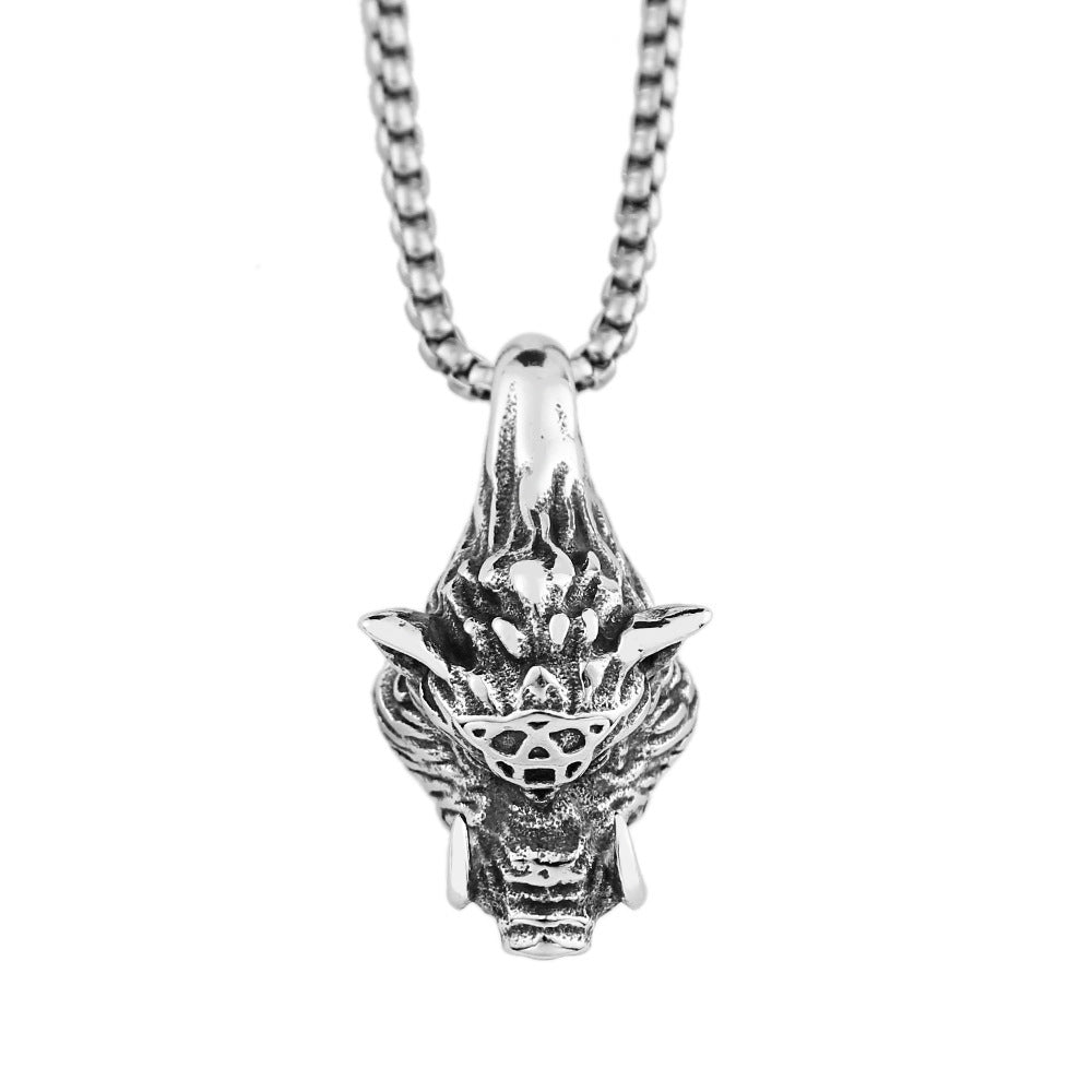 Collar de jabalí de acero inoxidable vintage de acero titanio para hombre con adorno de moda