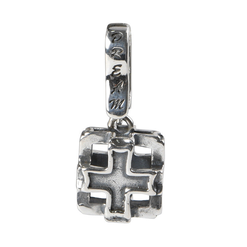 Pendentif carré en croix de bijoux Niello en détresse rétro