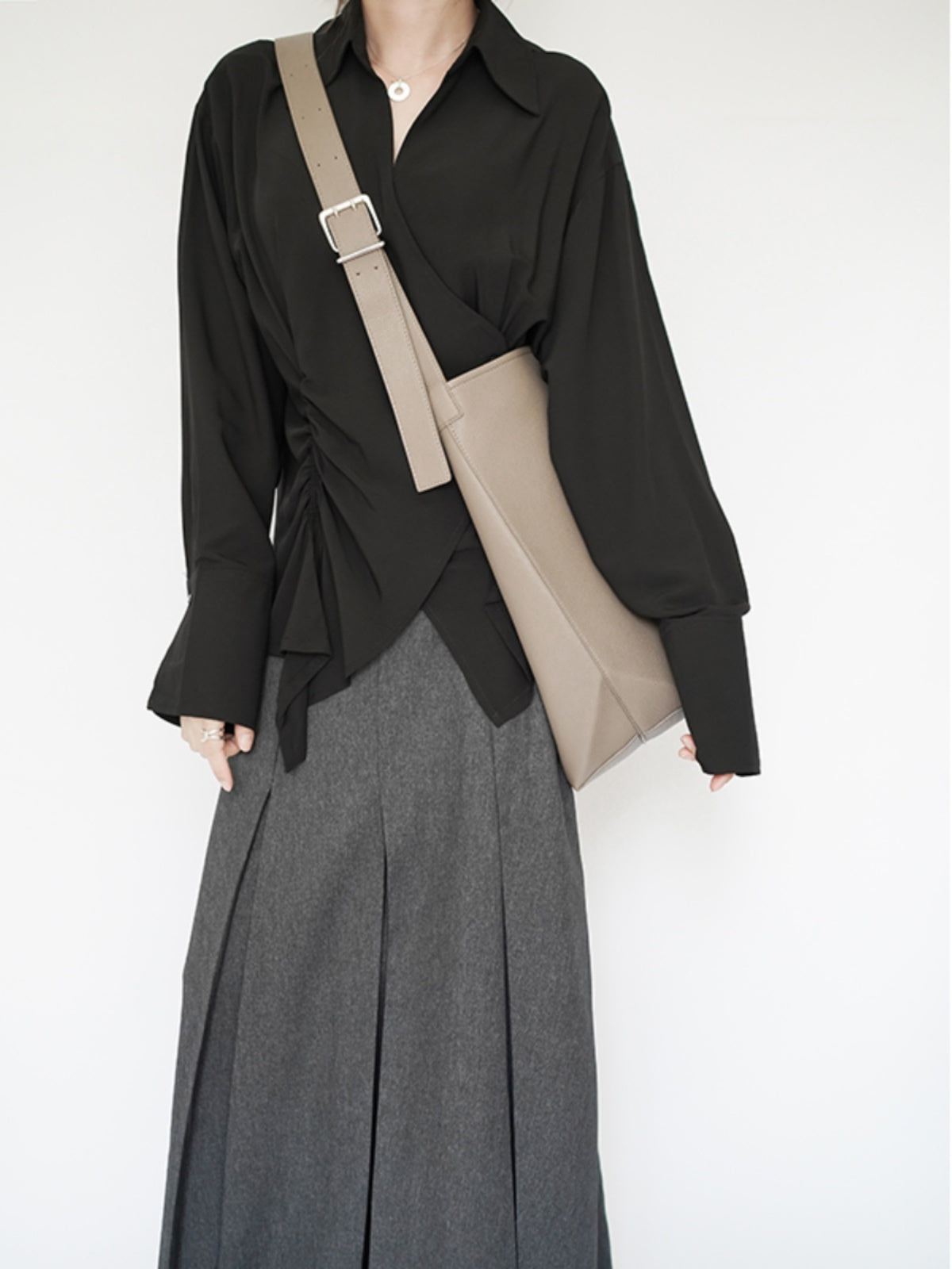 Bolso tipo cubo con patrón de lichi simple de color sólido de gran capacidad