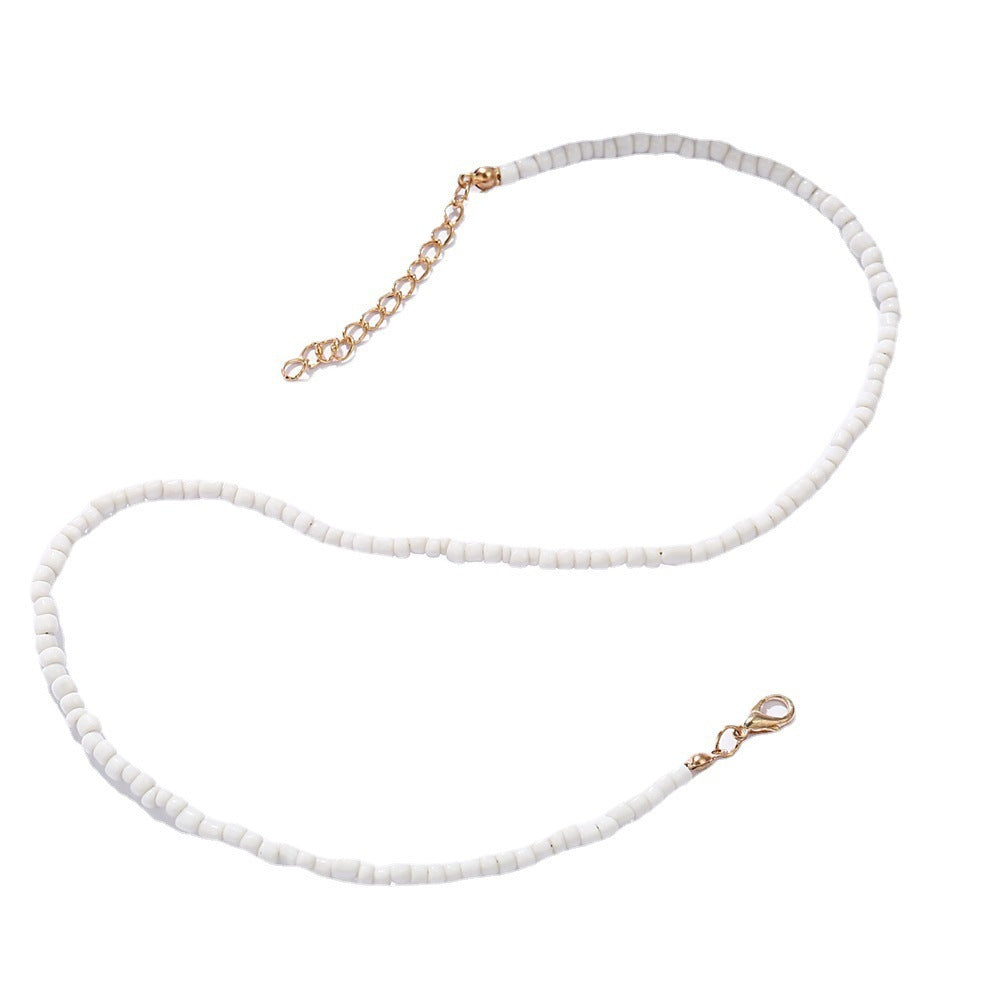 Collier pour femme en perles de verre blanc naturel, doux et simple
