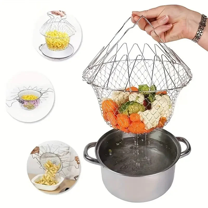 Grandes nouilles frites en acier inoxydable, outils de cuisine pour frites, panier de vidange, filet de fuite domestique, cuillère filtre pliant