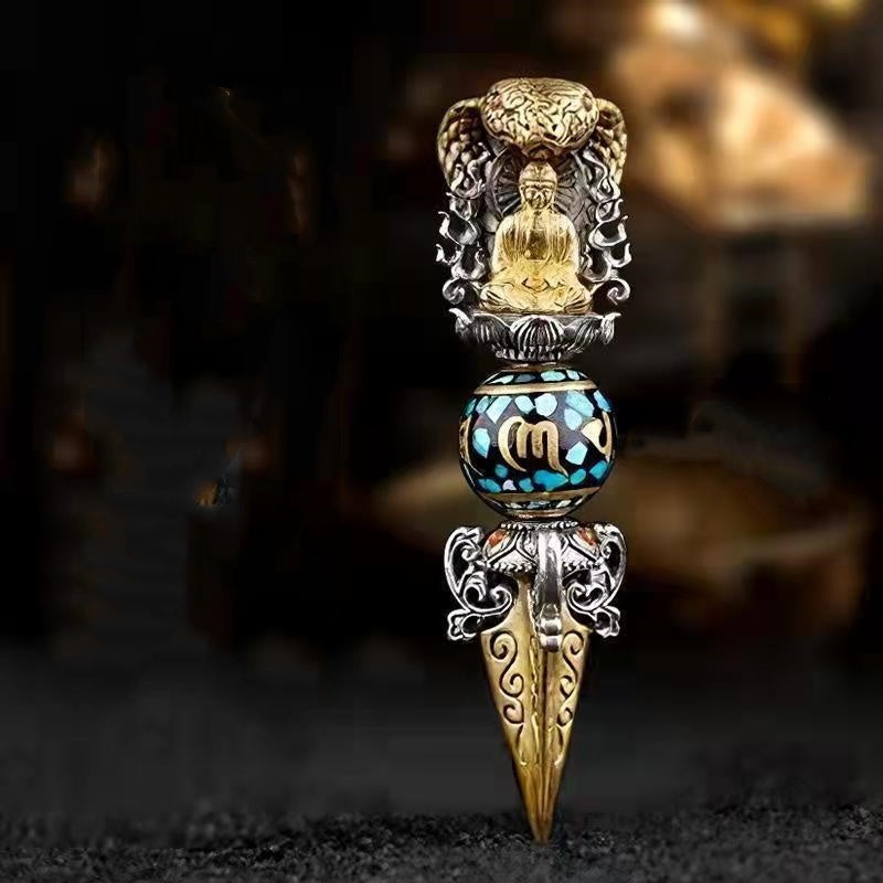 Pendentif Vajra en perles turquoise rotatives mantra à six caractères